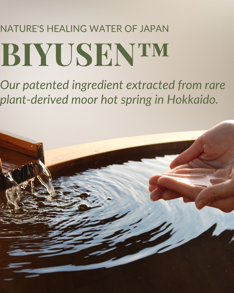 Hands cup water from a wooden tub, illustrating QUENCH-UP Hydrating Serum by IREN Shizen. This serum hydrates skin with natural Japanese ingredients, delivering plumpness and moisture similar to hyaluronic acid. #show-lang-en