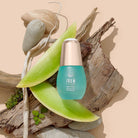 A bottle of Japanese skincare Soothing Serum by IREN Shizen on a piece of wood. #all-groups